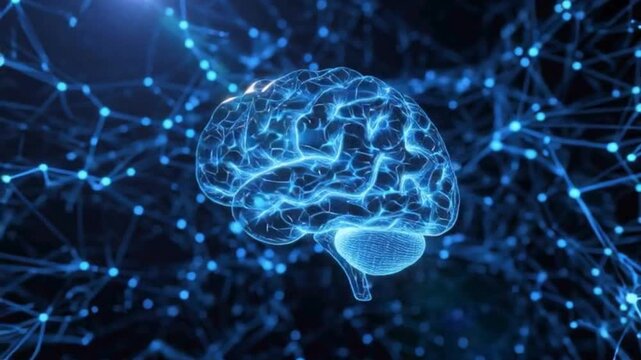 Abstract 3 d rendering of a human brain with connected neural network