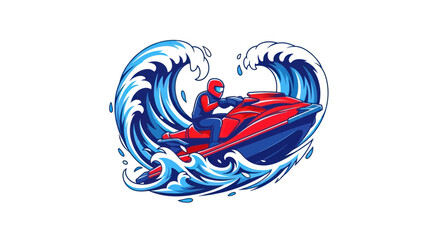 Jet ski rider speeding through ocean waves, action sport illustration © ati