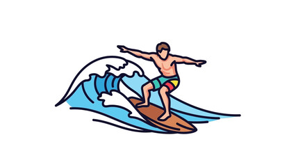 Fototapeta premium Surfing Man Riding Wave with Board at the Beach on White Background Illustration