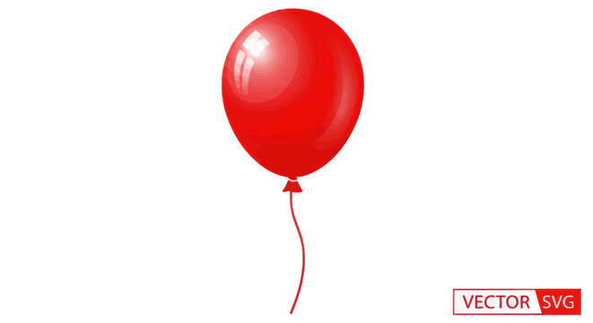Single Red Balloon Floating Isolated on White Background