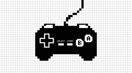 Fototapeta premium Pixel Art Video Game Controller on Grid Background