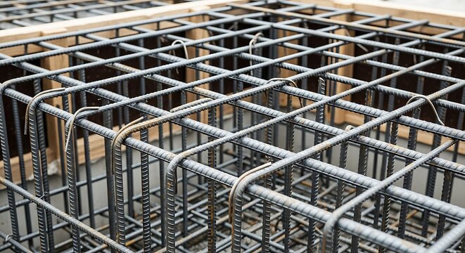 Complex arrangement of reinforcement bars for concrete foundation work