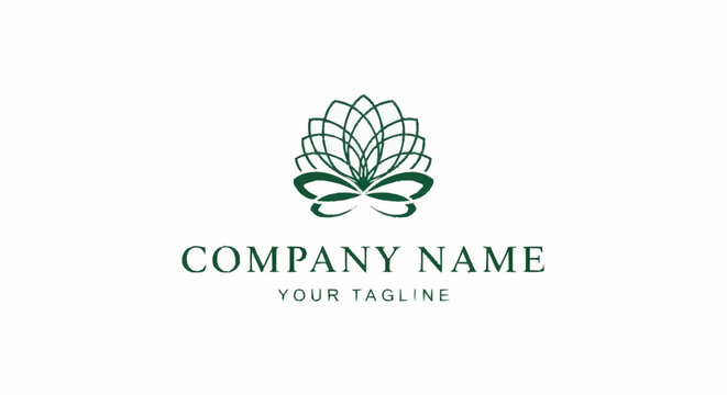 Green company logo template with lotus flower.