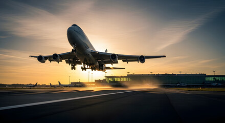 Fototapeta premium Large passenger jet lifting off the runway with motion blur