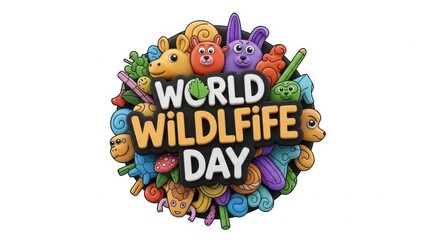 Fototapeta premium Celebrating World Wildlife Day with Colorful Cartoon Animals Design