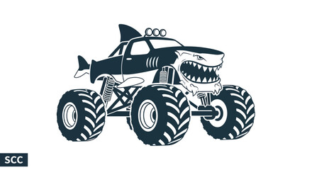 Shark Monster Truck Silhouette - Fierce Vehicle Illustration © Atok