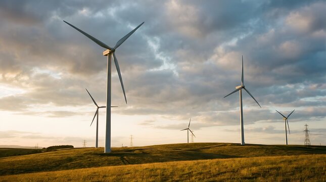 Wind Turbines Generating Clean Energy on Rolling Hills
