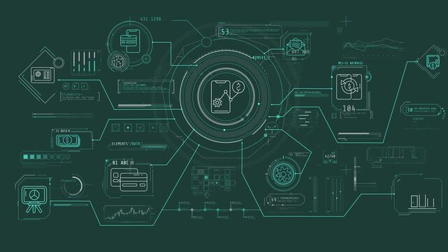 Smartphone as a control center in infographic diagram on alpha channel.