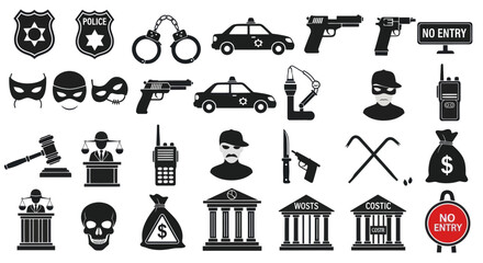 Law Enforcement and Criminal Justice Icons: Police, Justice, Crime and Security Symbols © Azis