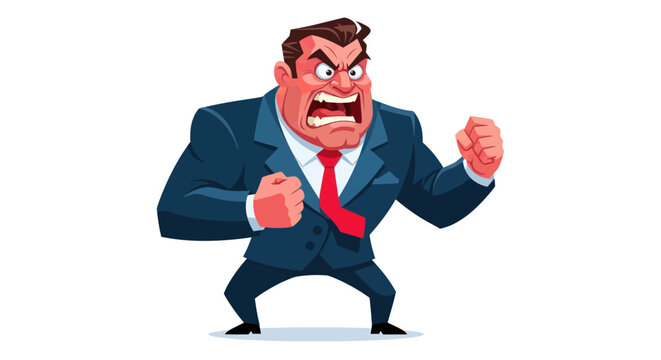 Angry businessman shouting and clenching fists in frustration, aggressive stance