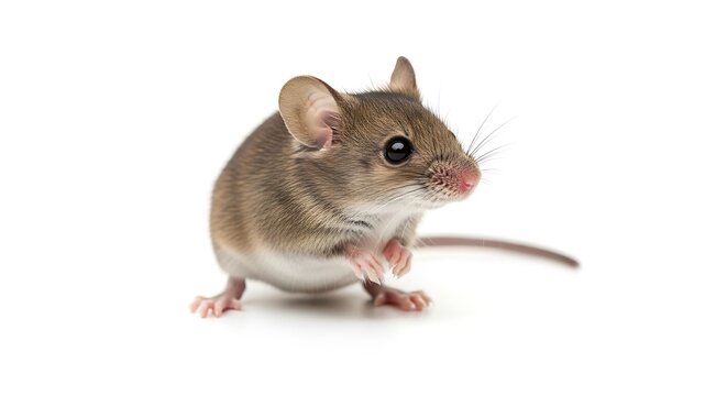 Small brown house mouse on clean white background