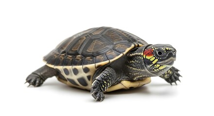 Obraz premium Small colorful turtle with patterned shell on white studio background