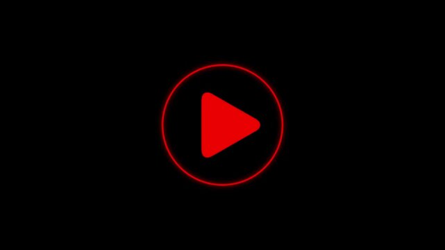 Red Neon Pause Button Icon Inside a Circle on a Black Background symbol media