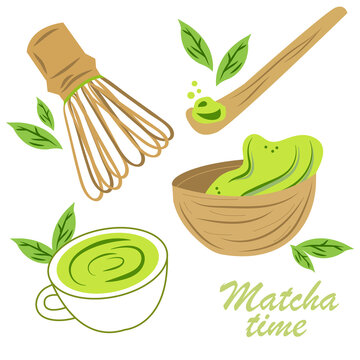Tiempo de matcha, t&eacute; verde, preparaci&oacute;n de matcha, latte matcha, fresh drink, green tea