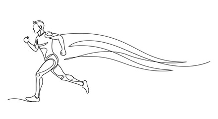 Obraz premium Dynamic superhero running with flowing cape illustrating motion and speed in a minimalist line art style for creative design