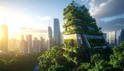 Fototapeta premium Eco-Friendly Skyscraper - A Green Oasis in the Urban Jungle.