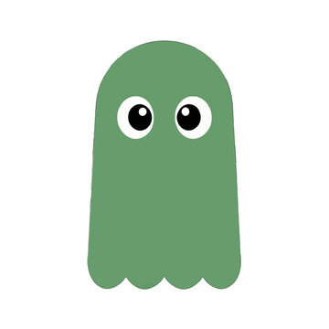 Cute Green Ghost Character Vector Illustration, Spooky Halloween Ghost Design for Games and Kids Apps
