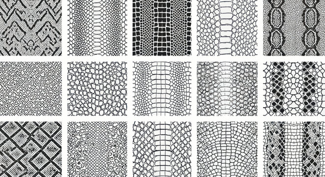 Collection of Reptile Skin Textures - Black and White Patterns