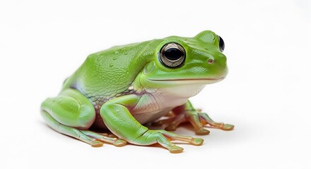 Obraz premium Vibrant green frog sitting on a clean white background