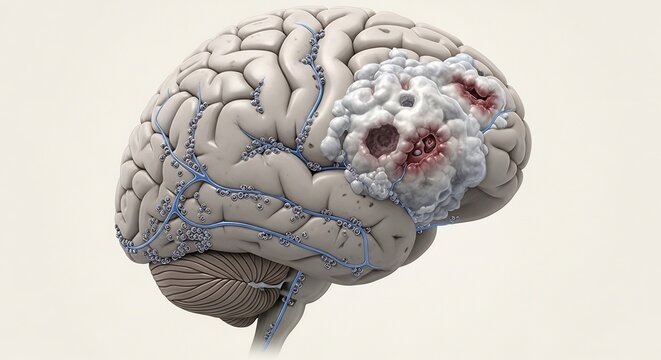 3D Medical Illustration of Brain Tumors and Lesions.