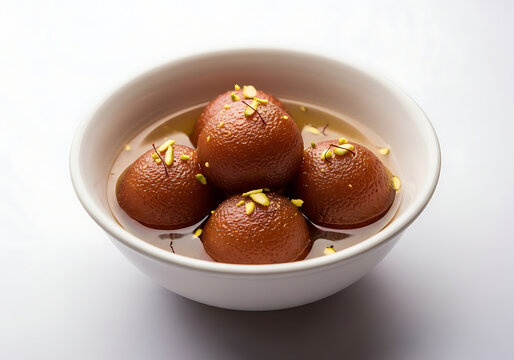 Gulab jamun Indian dessert sweet dumplings in syrup with pistachios