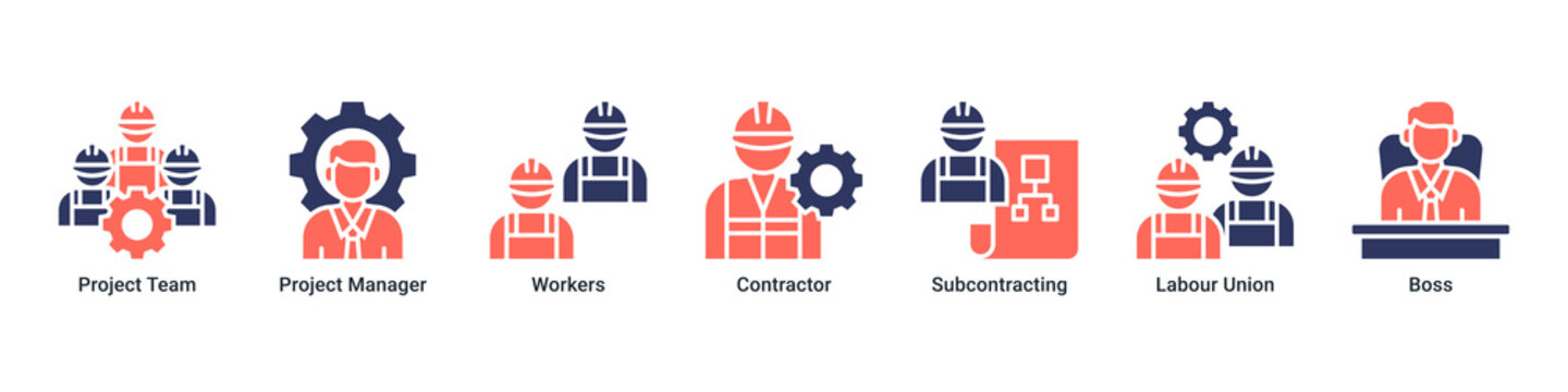Team Structure web banner icon vector illustration with icons of Project Team,Project Manager,Workers,Contractor,Subcontracting,Labour Union and Boss