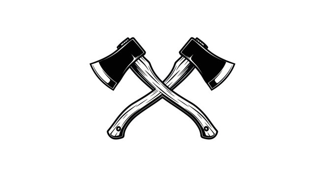 Two crossed axes on a white background, vintage style illustration