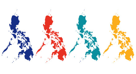 Fototapeta premium Colorful philippines map silhouettes collection blue red teal and yellow variations