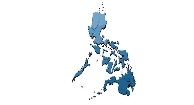 Blue 3d map silhouette of the philippines archipelago on white background