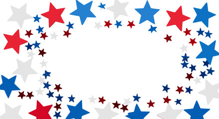 Fototapeta premium Red white and blue stars border frame decoration on white background
