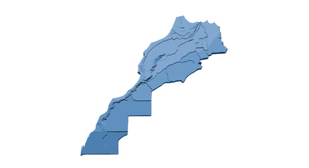 Obraz premium Stylized 3d contour map of morocco and western sahara blue geographic outline