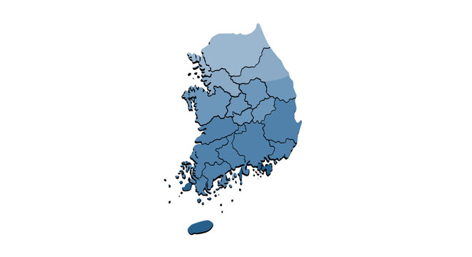 Stylized blue map of south korea divided into provinces with white background