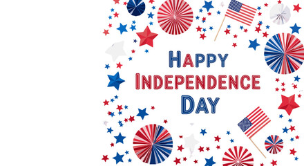 Obraz premium Happy independence day celebration with american flags stars and confetti in red