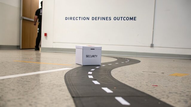 Direction Defines Outcome in Security Context with Road Model and Box on Floor in Office Environment