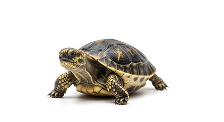 Obraz premium Young tortoise looking at camera on clean white background