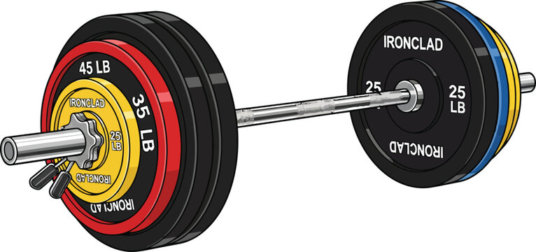 Barbell with Weight Plates for Strength Training and Fitness.
