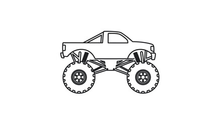Monster Truck Line Art - Off-Road Vehicle Icon with Big Wheels © Duren