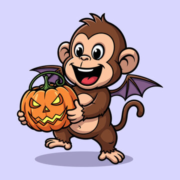 monkey holding jack o lantern vector illustration