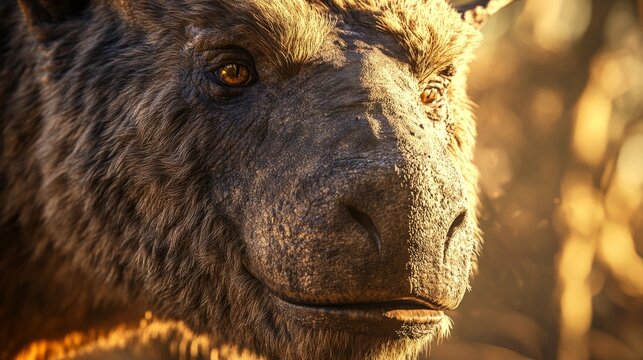 diprotodon face with coarse fur and large nose, generative ai