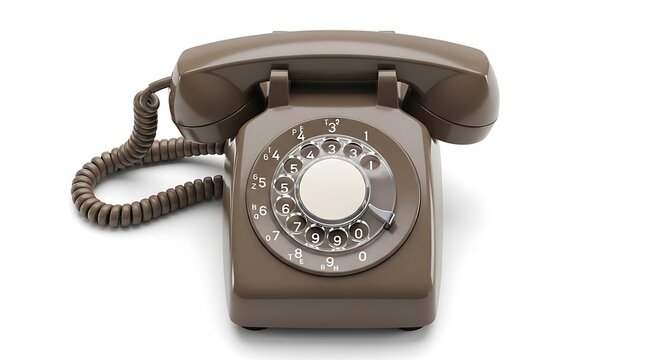 Vintage brown rotary telephone with dialer on white background