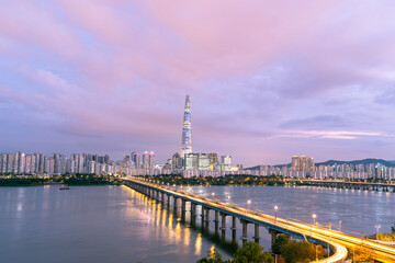 tourist attractions in the city park of seoul City, Asia business concept image, panoramic modern cityscape building in korea.  The most beautiful Viewpoint seoul city,south korea. © pinglabel