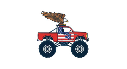 Monster truck with bald eagle and American flag, patriotic automotive concept © Duren