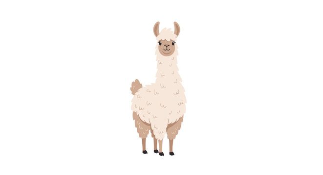 Simple and clean illustration of a fluffy white llama standing tall and facing forward on a completely white background for versatile use.