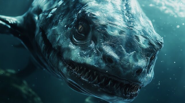 dunkleosteus armored head underwater, generative ai