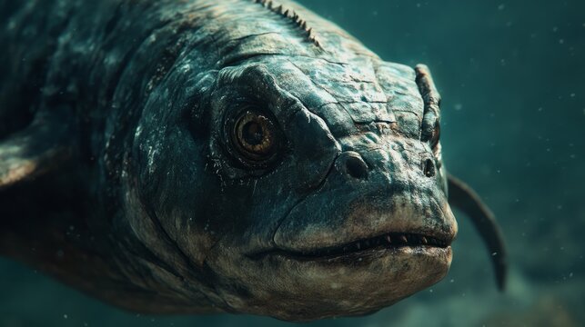 dunkleosteus armored head underwater, generative ai