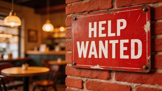 Help wanted sign on brick wall