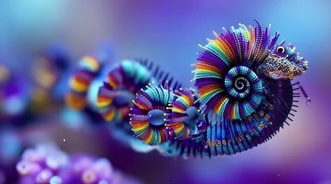 Abstract vibrant nautilus shell illustration a mesmerizing spiral design with iridescent colors and intricate details perfect for backgrounds textures and creative projects