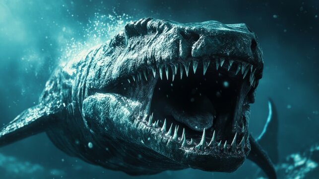 dunkleosteus jaw opening underwater generative ai