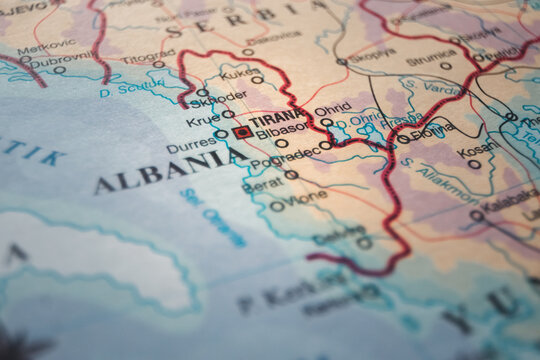 Map of Albania Highlighting Tirana and Other Cities