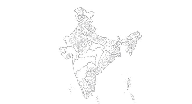 India Map Outline with Rivers and Borders - White Background